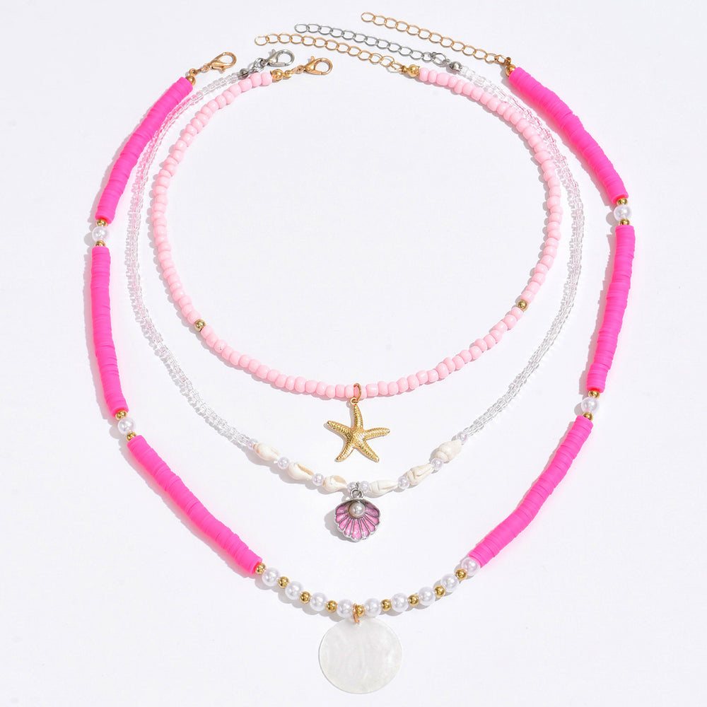 Pink necklace wholesale european and american cross-border jewelry soft clay beaded necklace for women seaside shell multi-layered clavicle chain