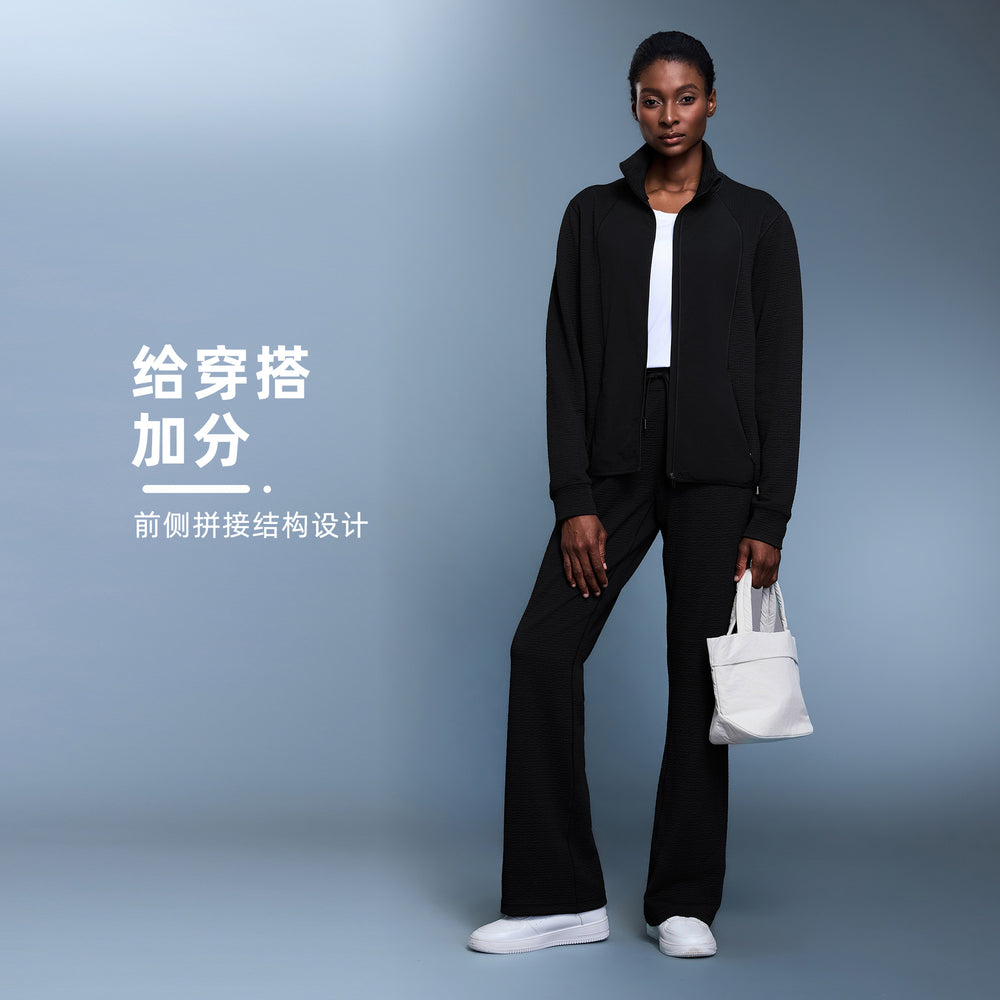 Waffle knit slim fit stand collar sports jacket women's casual loose fashion patchwork cardigan jacket autumn d25164