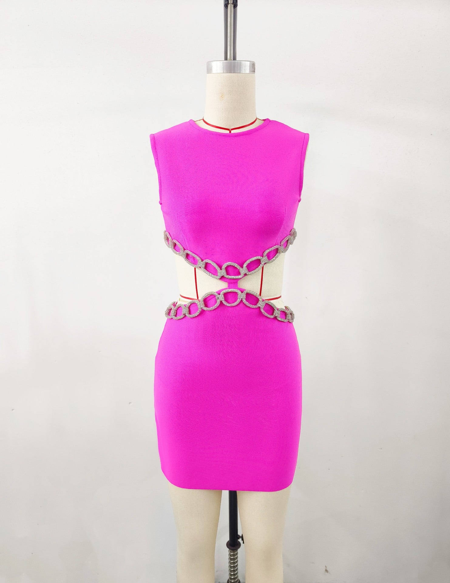 Bandage skirt evening dress women's high-end adult ceremony waist hollow drill dress temperament European and American partydress