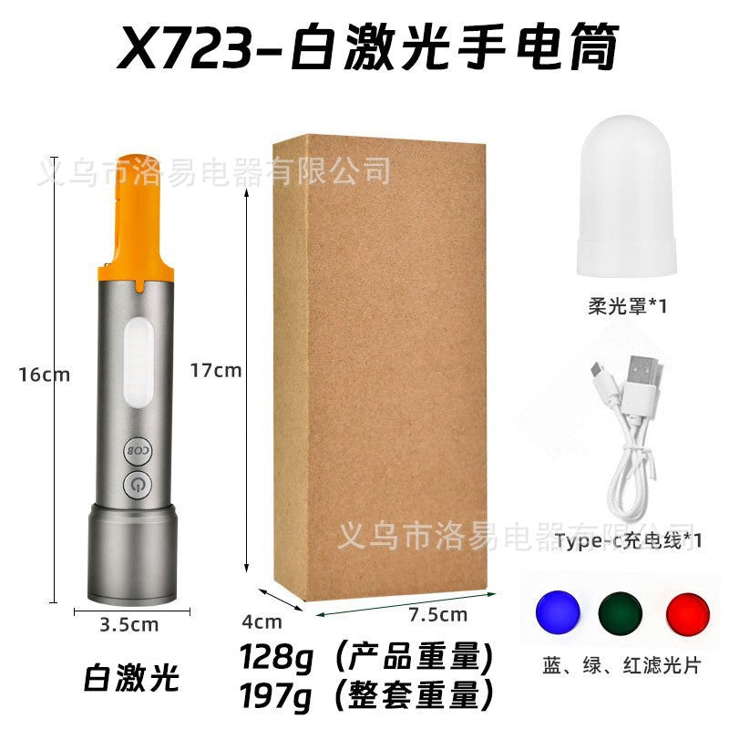 Cross-border white laser flashlight multi-light source color-changing lampshade flashlight with side light outdoor multi-function strong light flashlight