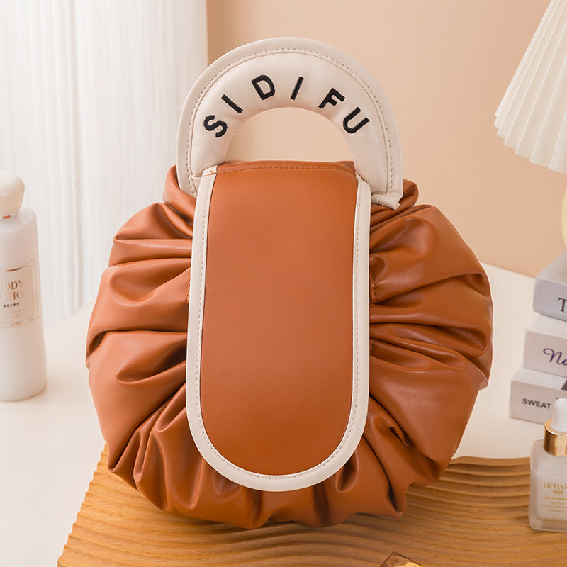 Printed Lazy Cosmetic Bag Twill Drawstring Storage Bag Large Capacity Portable Bundle Mouth Bag Travel Christmas Wash Bag