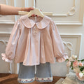 Spring new girls' long-sleeve shirt, korean style casual fashion blouse for baby girls, stylish children's top, trendy kids' clothing