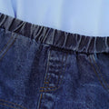 spring/summer new arrival: girls' ruffle-neck flutter sleeve top and denim skirt two-piece set with bow detail