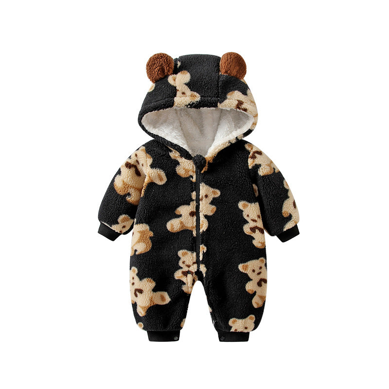 Multi-color baby romper -  autumn/winter collection - thickened winter style - hooded zip-up long sleeve onesie for infants and toddlers