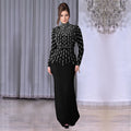 C7379 cross-border   fashion women's elegant long-sleeve beaded and rhinestone arm-covering dress