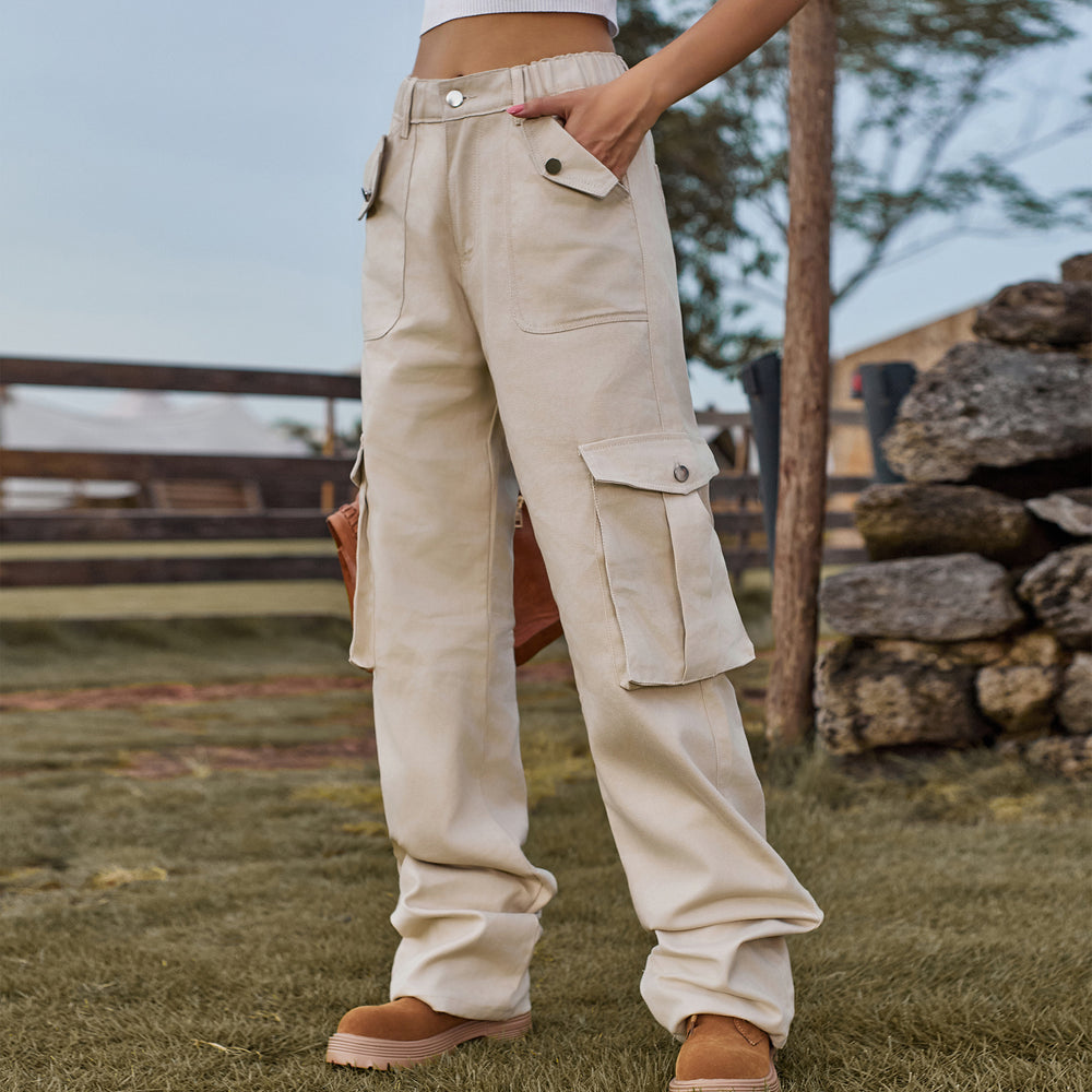 European and american cross-border european and american independent station  new american retro elastic waist denim overalls casual pants for women