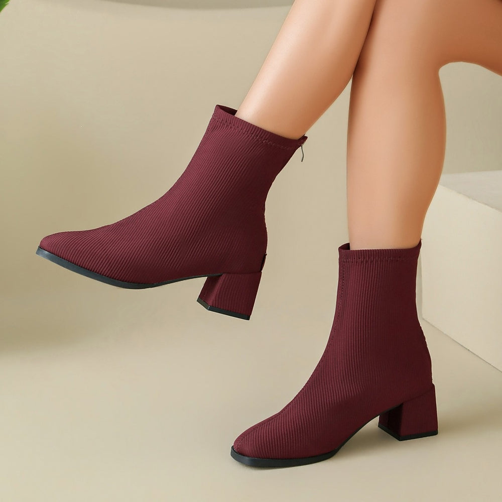plus sizefashion slim boots women's mid heel short boots knittingspring & fall single boots pointed thick heel women's single boots