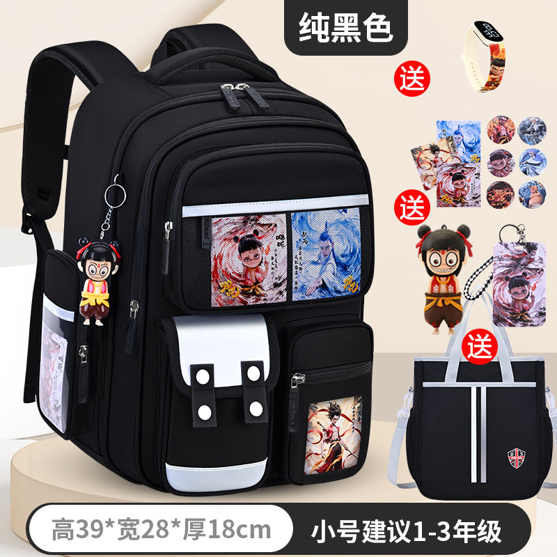 New nezha backpack for elementary school students, grades 1-6, lightweight, spine-protecting, load-reducing, large capacity for boys and girls