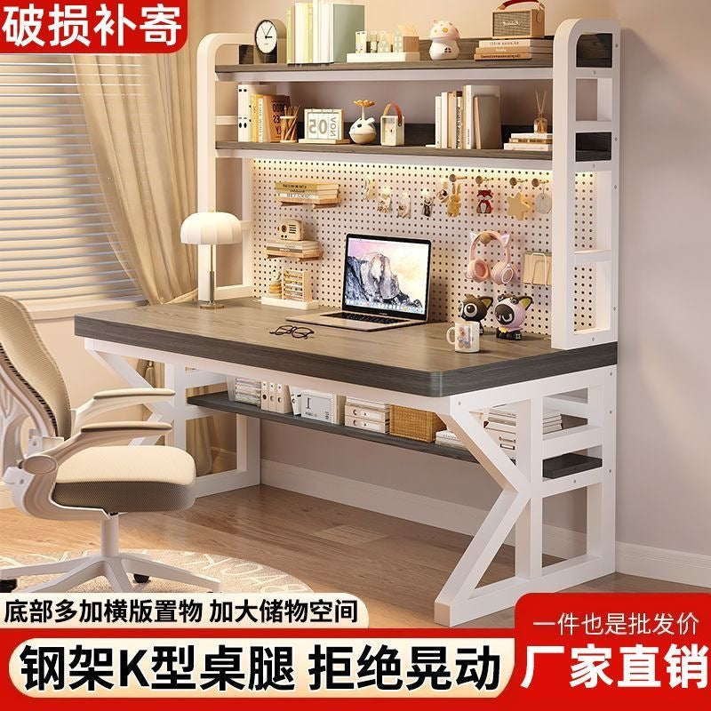 Thickened solid wood desk computer desk for home hole desk bookshelf table all-in-one combination student bedroom office desk