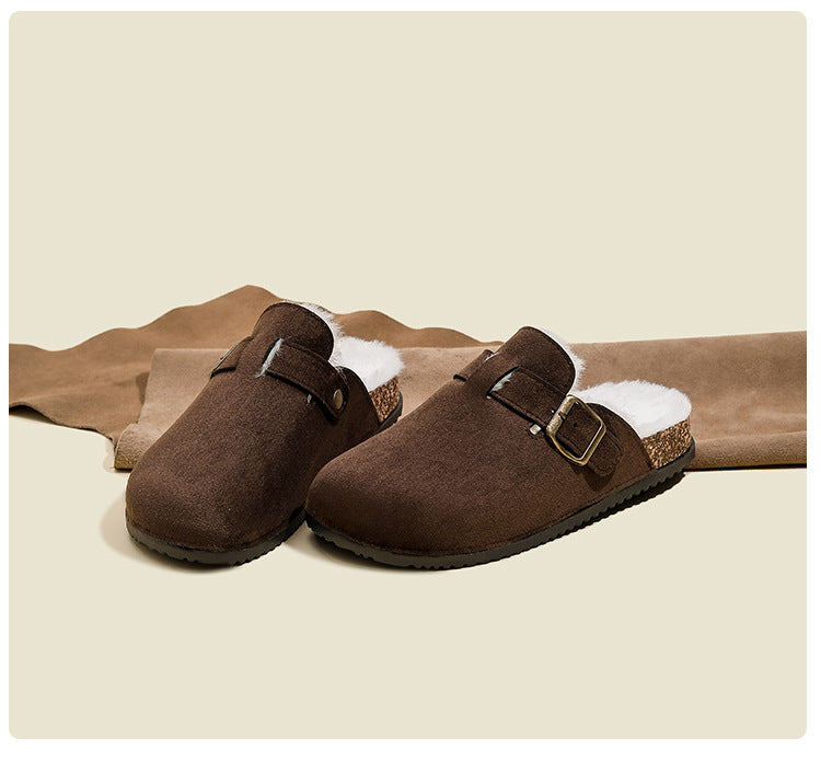 Maomao birkenstock shoes women's 2025 new arrivalfall and winter slip-on fleece-linedheattech birkenstock shoes lazy toe half mop cotton shoes