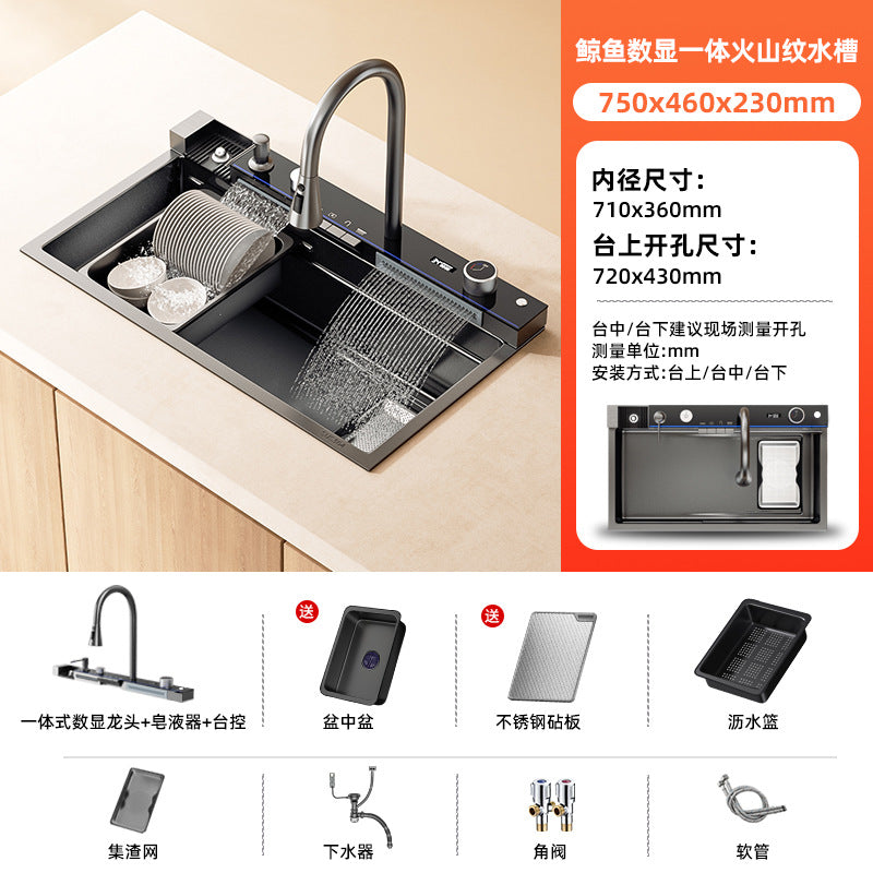 For home thickened 5.0 kitchen large single slot sink vegetable basin 304 stainless steel kitchen dishwashing sink whale