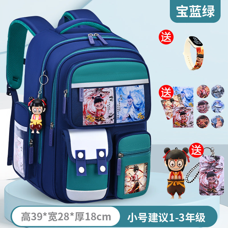 New nezha backpack for elementary school students, grades 1-6, lightweight, spine-protecting, load-reducing, large capacity for boys and girls