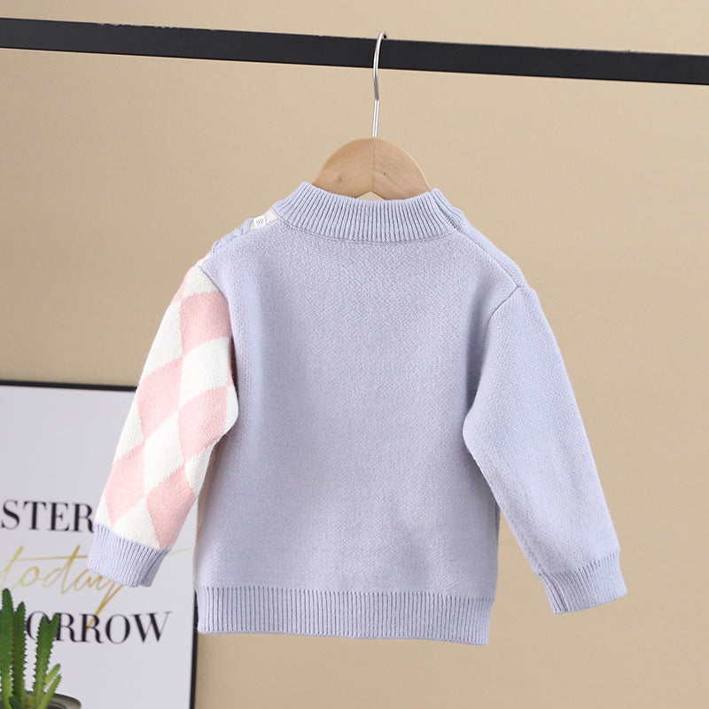 Winternew arrivalfleece-linedkidssweaterboys and girls cartoon flap pocket pants bear bottom k-styleknitting shirt