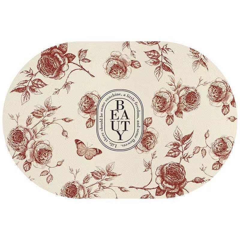 American retro floral diatomite mat - non-slip bathroom mat, absorbent & quick-drying entrance mat for bathroom and doorway