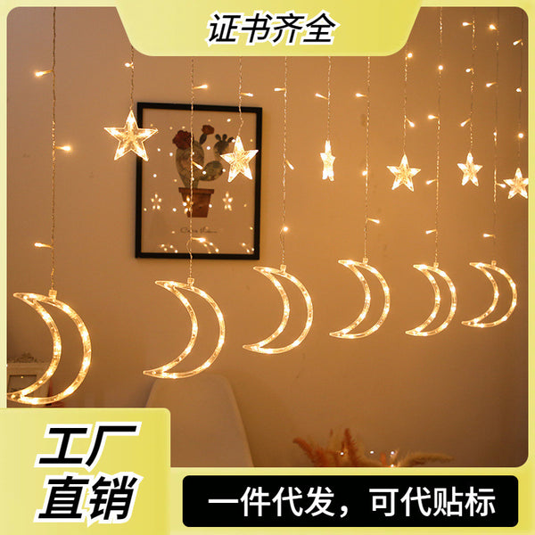 Manufacturer wholesale moon companion decorative lights led star and moon lights string star moon curtain lights Christmas holiday lights