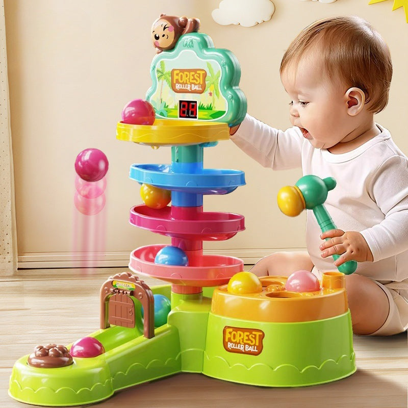 Baby educational fun ejection press shooting track ball spinning fun scoring game ball free stacking toy