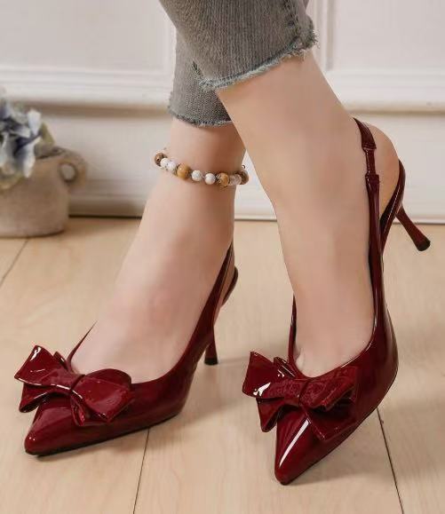 Fashioneasiest for match pointed toe stiletto sandals bows stiletto back strap women's sandals bows leather cross-border