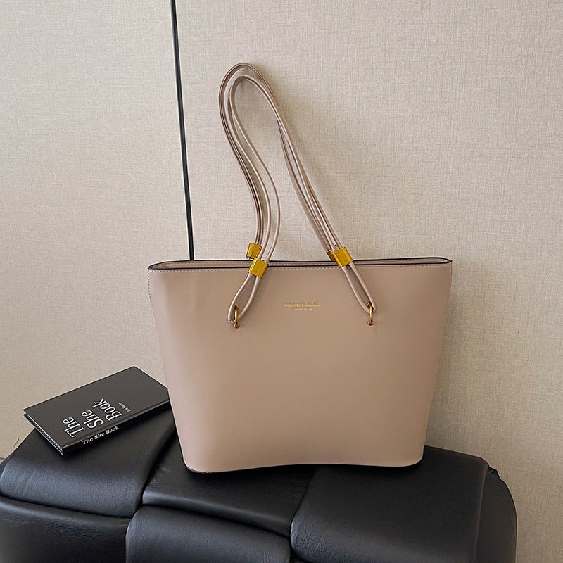 large-capacity casual tote bag classy sense of retropure color shoulder bag 2026new arrivalfashionwork clothing women's bag