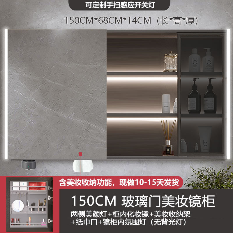 Smart makeup bathroom mirror cabinet storage wall-mounted bathroom mirror with lamp solid wood storage manufacturer wholesale