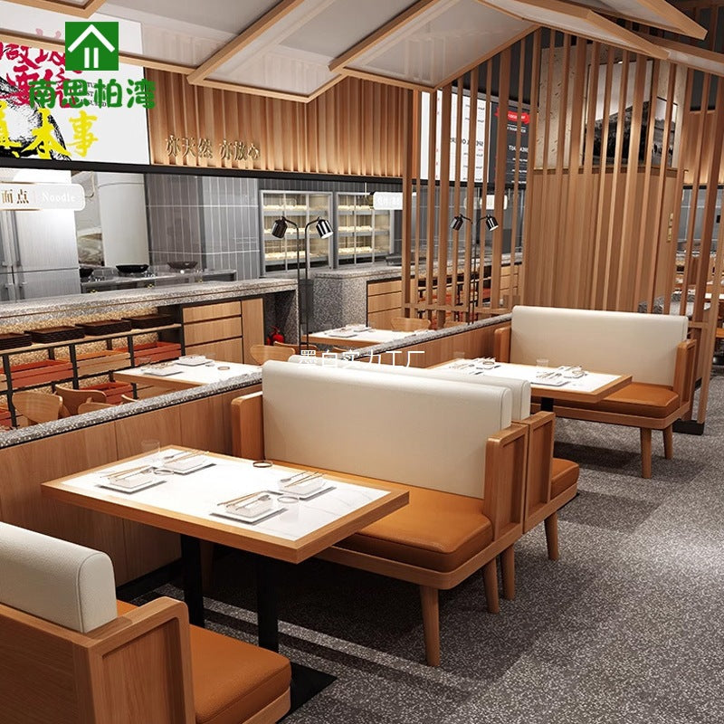 Solid wood hemming rock slab dining table milk tea coffee shop tea house Chinese and Western restaurant hot pot table storage drawer hotel table and chairs