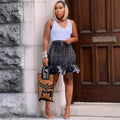European and american style high waist skirt  cross-border women's clothing street fashion pleated cable ruffle denim skirt