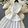 French sleeveless polka dot light luxury elegant dress women's summer slimming look single breasted belt fake two-piece a-line skirt