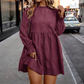 retro texture plus size doll skirt with fungus edge round neck lantern long sleeves looseeasiest for match