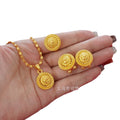 Wholesale cross-border middle eastern rotating floral design gold plated necklace pendant earrings ring three-piece jewelry set