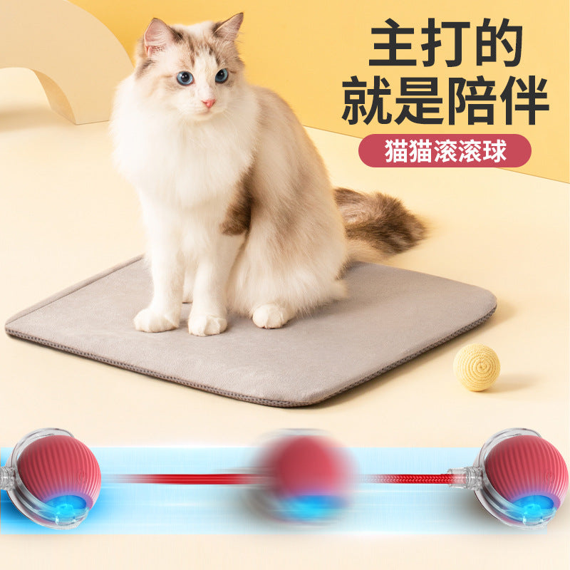 new cat toy gravity smart red rope rolling ball bird sound electric cat teasing ball tooth grinding and bite resistance