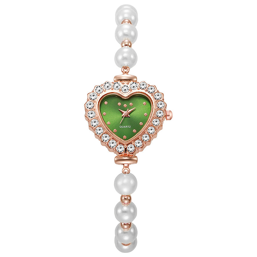 New arrivalfashionelegant small rhinestone women's watch heart diamond-encrusted preppy style small dial pearl bracelet watch