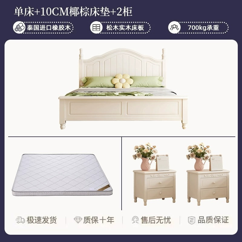 Scandinavianwhite solid wood bed modern casual cream style grids 1.8m double bed 1.5 master bedroom storage princess bed