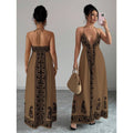 Amazon bohemian chic beach vacation print v-neck backless maxi slip dress