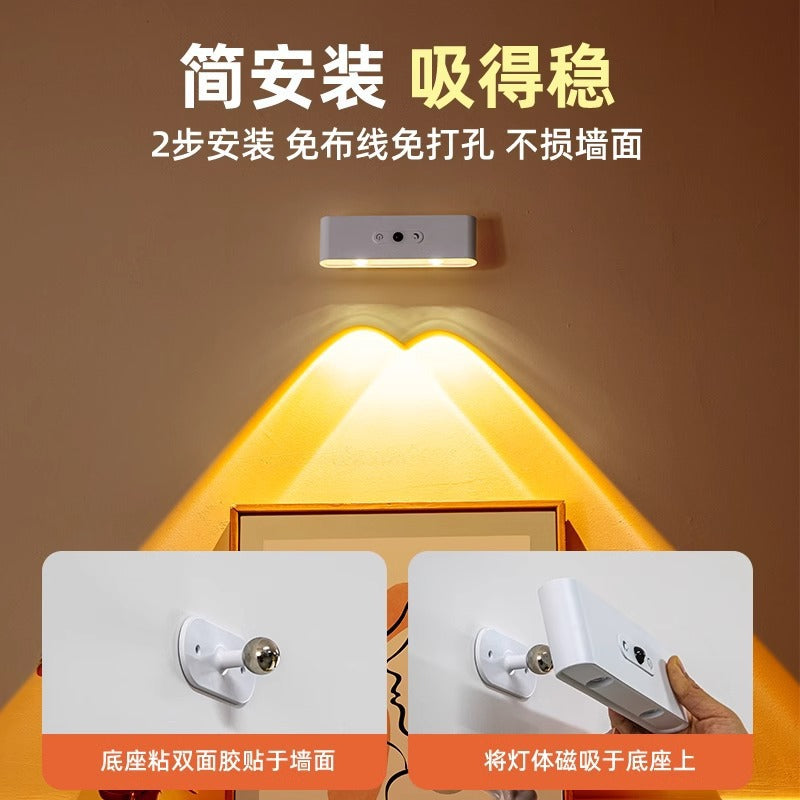 Rechargeable spotlight - no wiring, no drilling, magnetic bedside reading light, wireless remote control, sensor light, bedroom ambiance table lamp