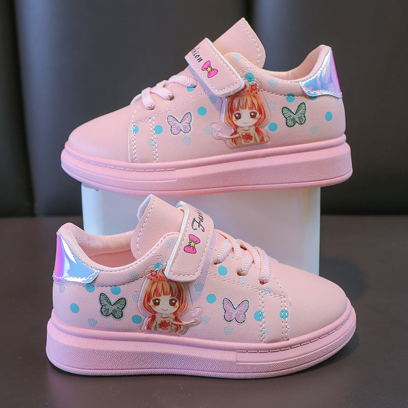 儿童小白鞋女童3-12岁学生平底休闲运动鞋皮面低帮春季韩版板鞋