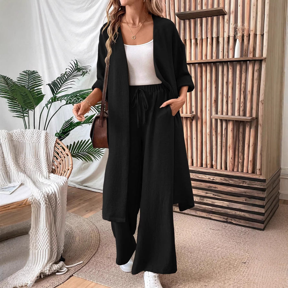 Amazon cross-border fashion casual suit spring & falllongcardigantopsloose pantstwo-piece setlooseslimming look