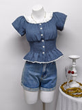 Ready stock - 195051# european and american export cross-border niche beautiful unique puff sleeve women's slim-fit flattering blouse