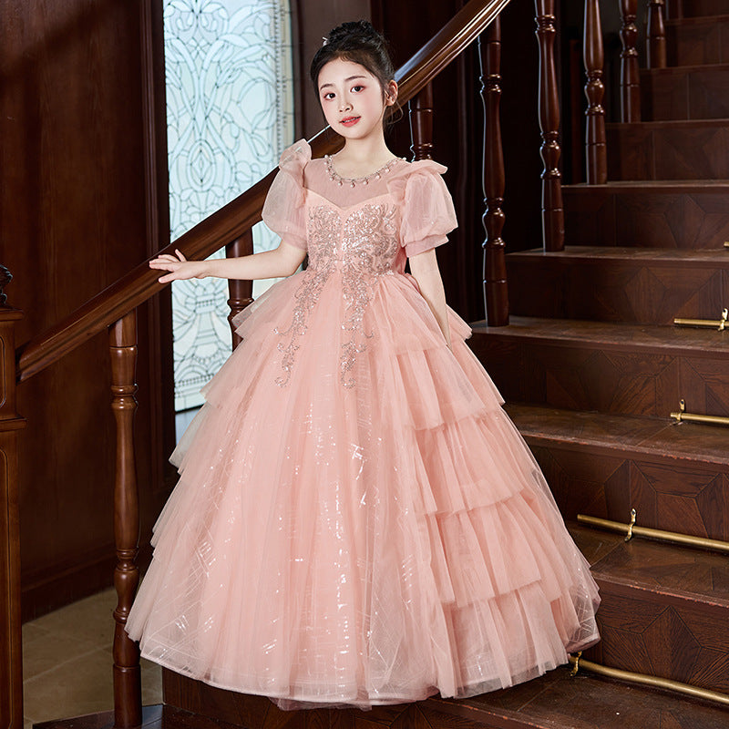 Girls' runway dress  new elegant cake skirt princess dress little girl piano performance outfit