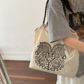 Casual women's shoulder & crossbody bag - large capacity shopping tote - nylon canvas bag - spring handmade printed fabric bag