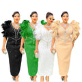 African women's mesh bodycon dress with rhinestone embellishments, elegant v-neck, long skirt, short sleeves - cross-border fashion wholesale