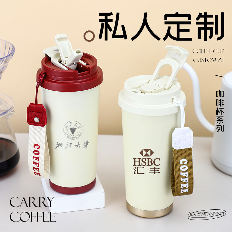 High-style 316 stainless steel insulated tumbler - dual-drink coffee mug, car-friendly ceramic liner, straw cup, minimalist gift cup