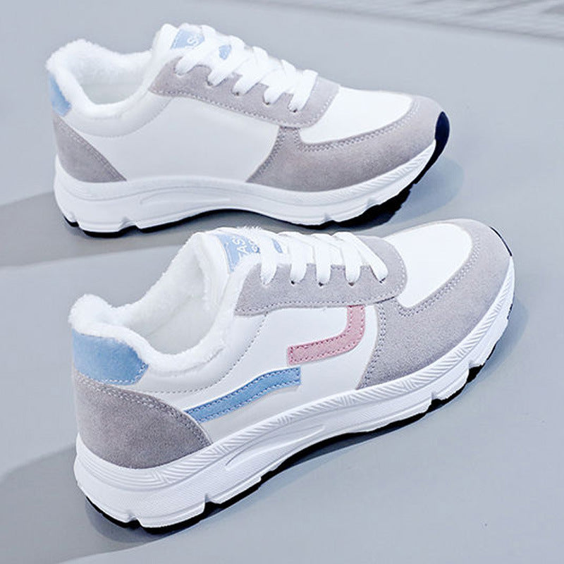 Fleece-lined dad shoes for women, new winter cotton shoes for female students, korean style thick-soled sneakers, versatile white sneakers