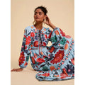 Shipped: cross-border e-commerce, , standalone store, printed maxi dress with long sleeves and tie-waist, casual style