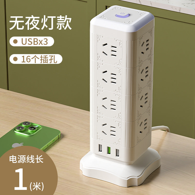 Multi-outlet vertical power strip with usb ports, multifunctional home & office power strip, cube power strip with cord management, desktop night light