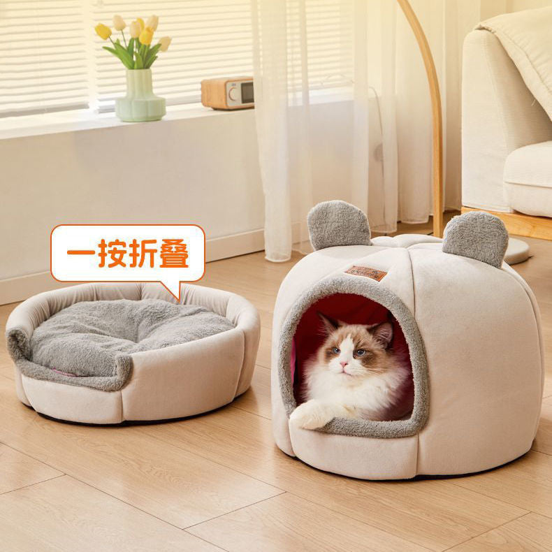 Cat bed - all-season foldable cat house, warm enclosed bed, trendy detachable & washable dog bed, pet supplies