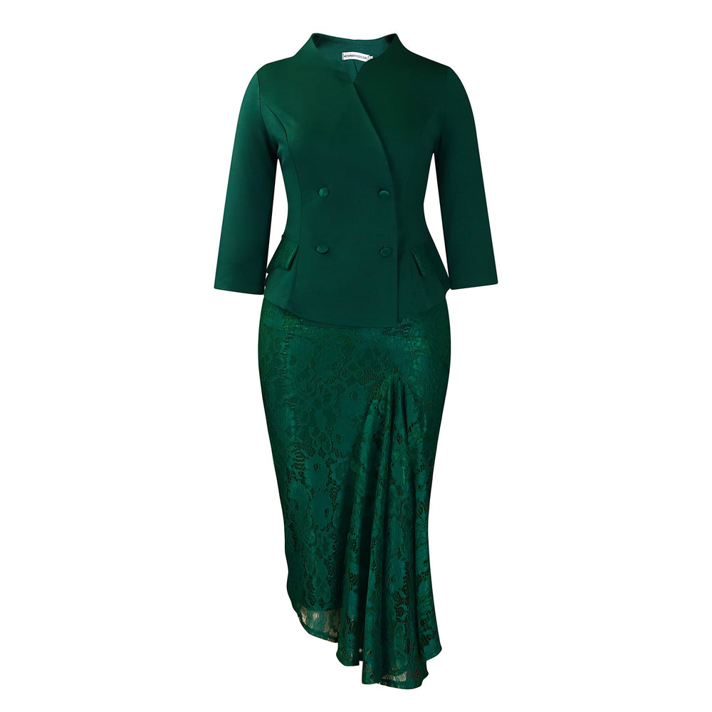 D559export women's clothing spring elegance olfashionlong sleevestopslace hip skirttwo-piece setafricansuit