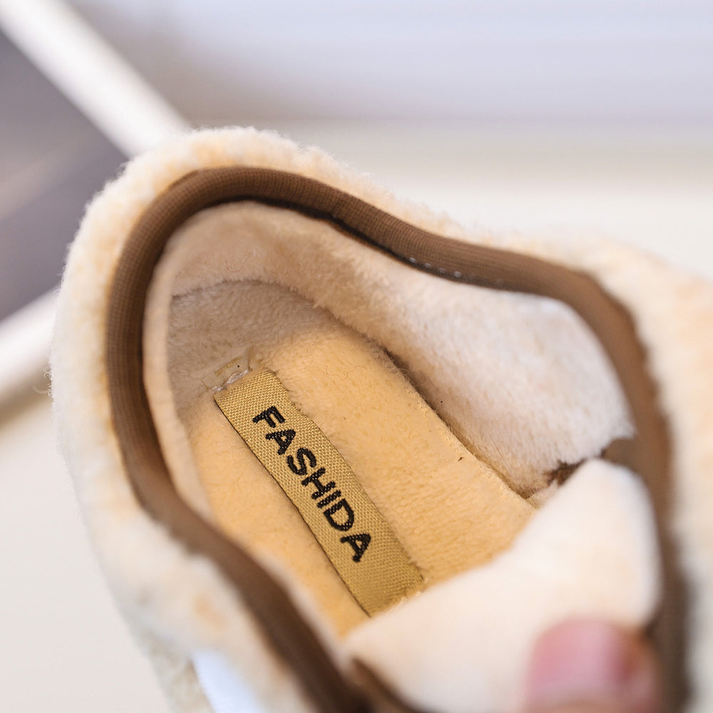 Girls' loafers:  new korean style, fleece-lined, lambswool outerwear cotton shoes for autumn and winter - warm and fuzzy kids' shoes