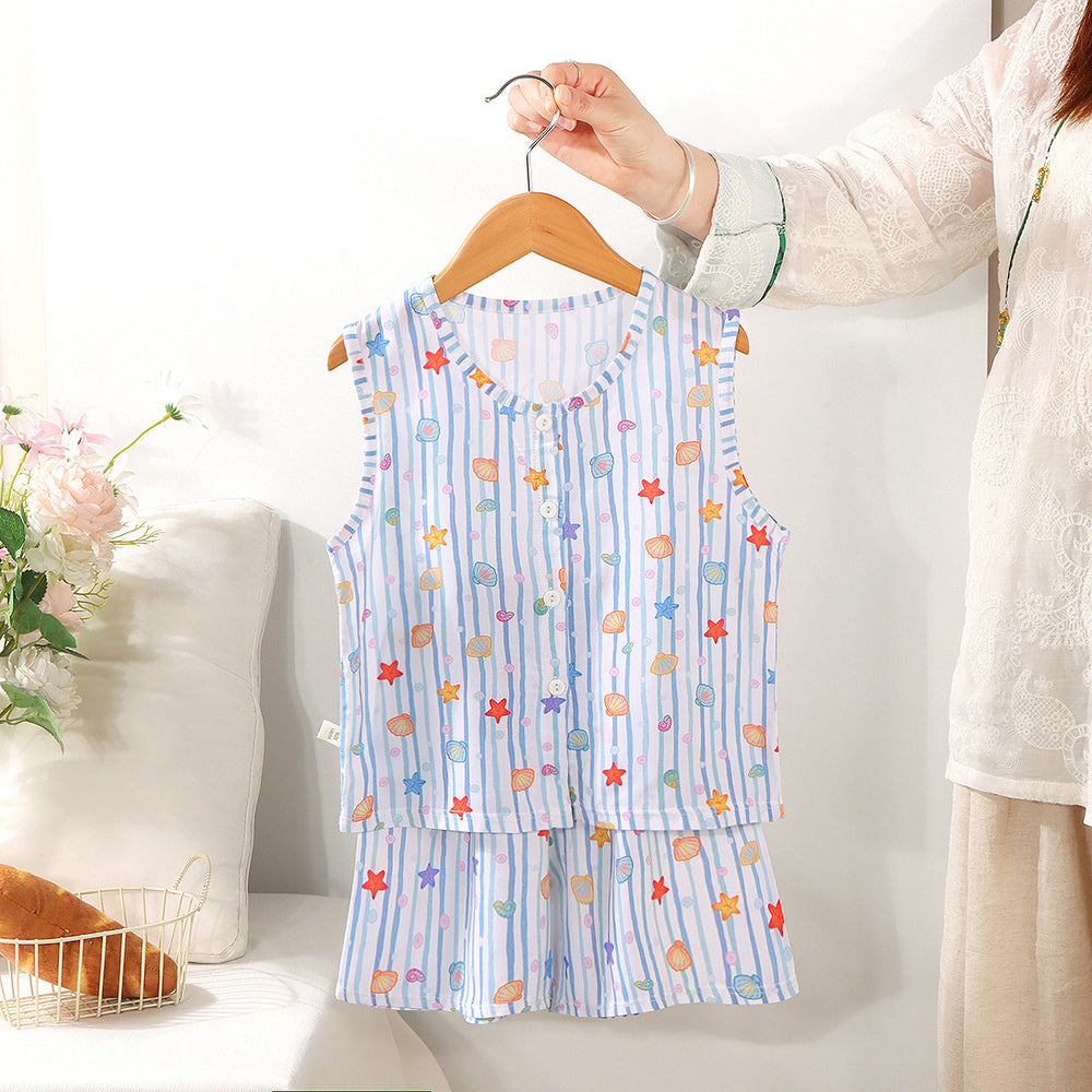 Kids' tank top pajama set - new summer sleeveless shorts loungewear for boys and girls