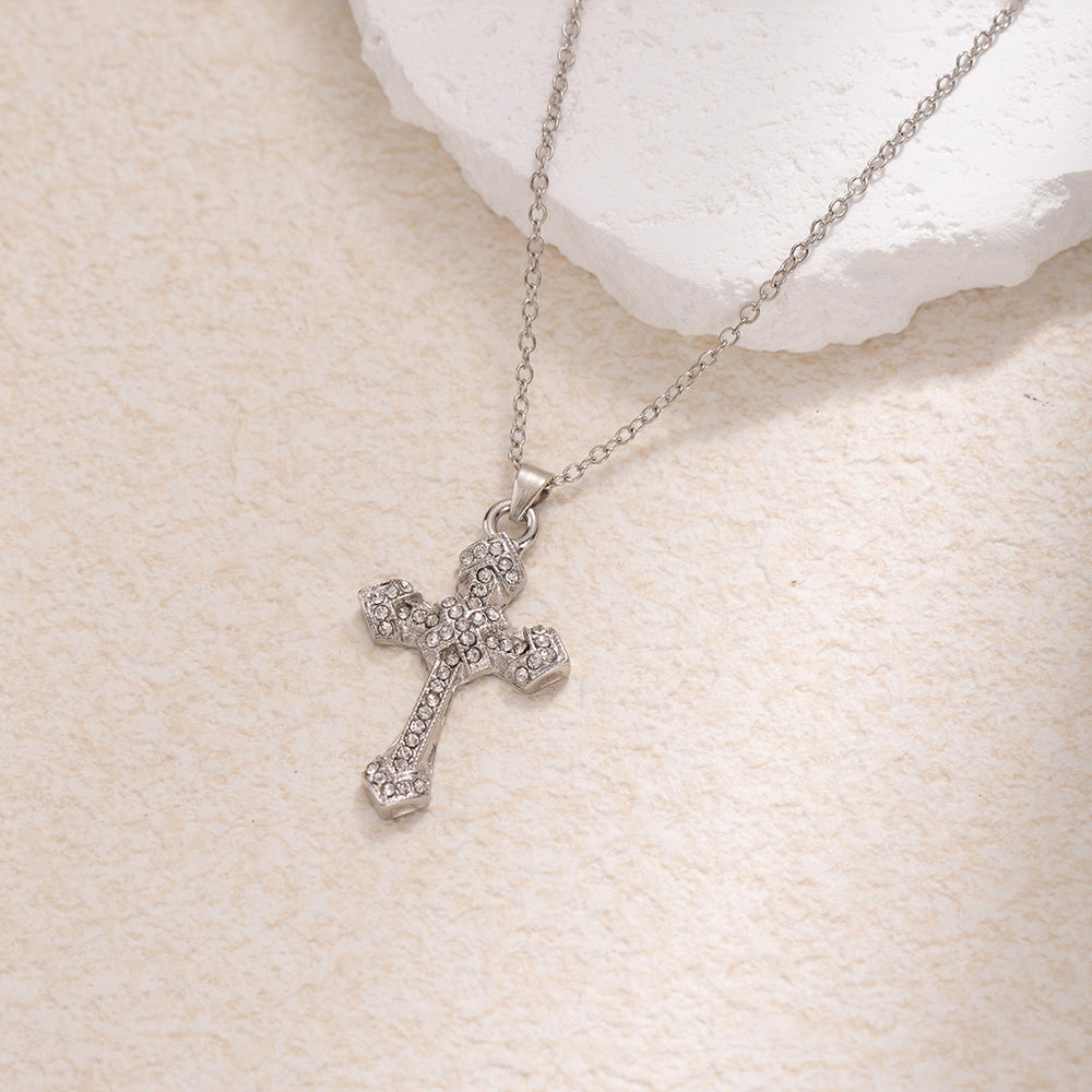 Full diamond cross necklace wholesale european and american cross-border jewelry niche design retro accessible luxury sweet cool style clavicle chain
