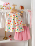Children's clothing cross-border european and american girls heart pattern sleeveless tops + pink shorts