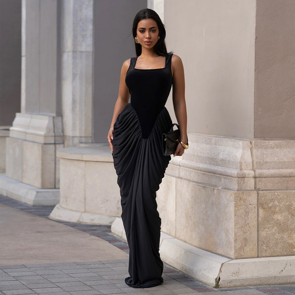 C7582 cross-border   fashion women's elegant waist-cinching backless sleeveless bodycon dress